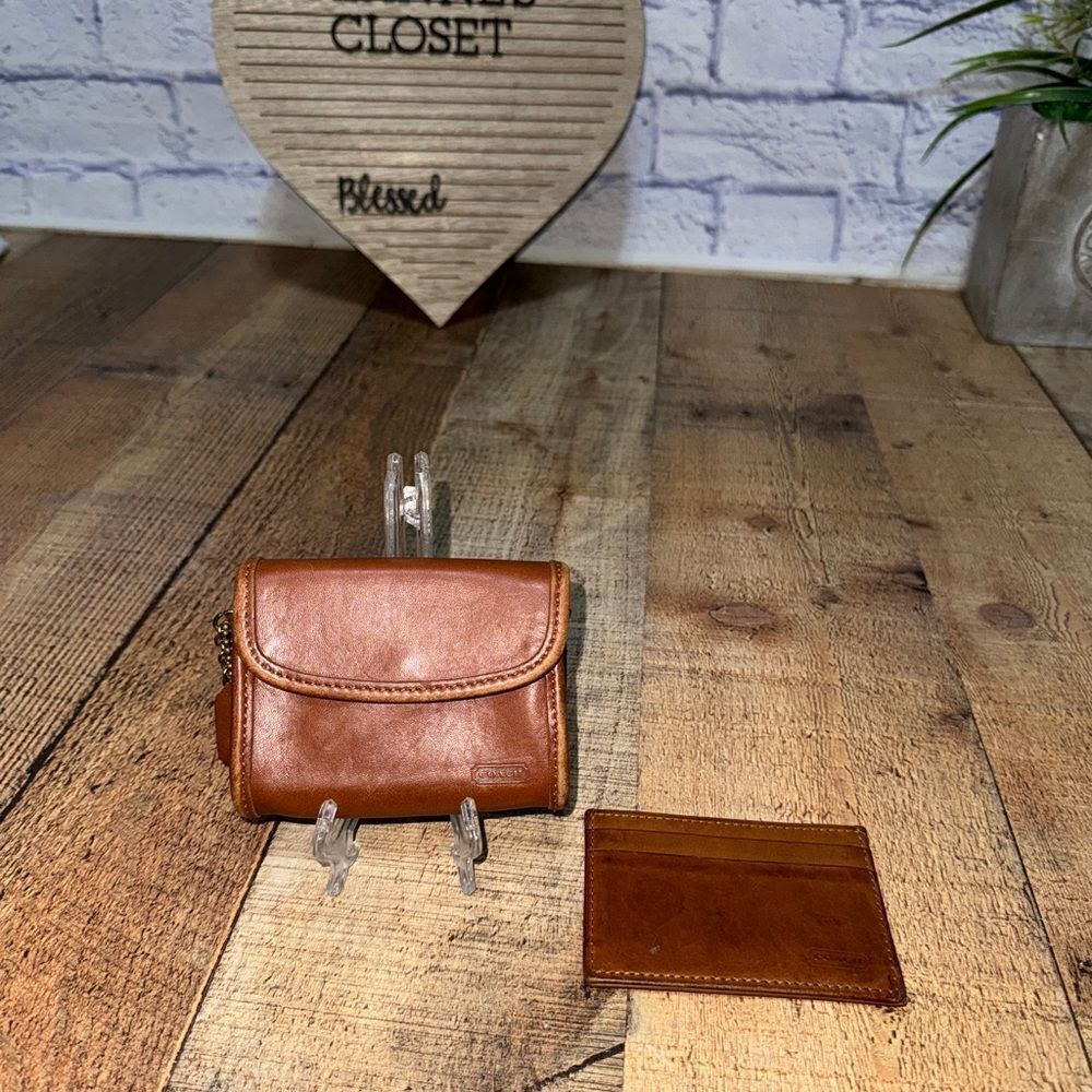 Vintage Coach Multifunction Wallet #7219 British Tan 1990's and card holder - Picture 13 of 13